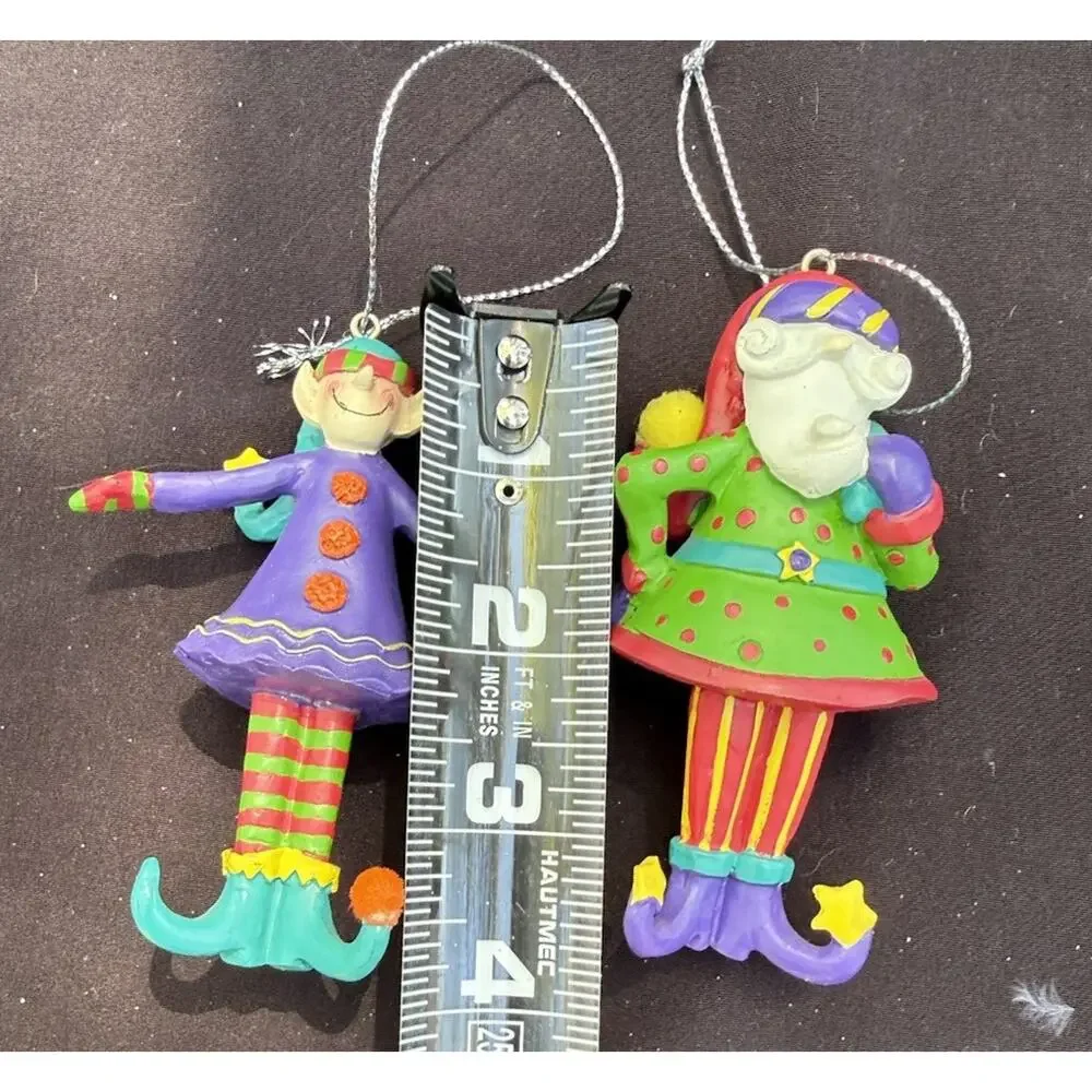 Giftcraft Inc. 614054 Twinkle Toes Resin Santa & Elf Christmas Ornaments -K2